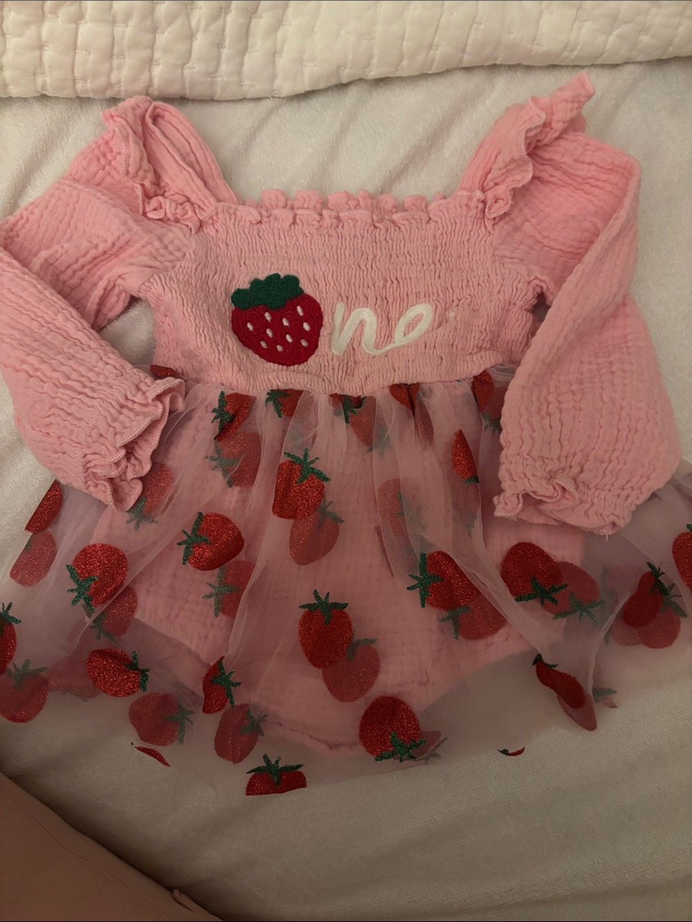 Pink Strawberry Tulle Baby Dress ONE